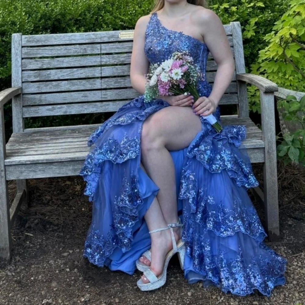 Sherri Hill Lavender Sequin One-Shoulder Evening Gown